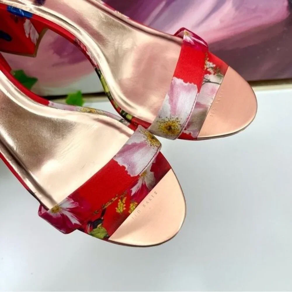 Ted Baker Rozie Block Heel Sandal in Berry Sundae Mix Satin Size EU 42 / US 11.5
